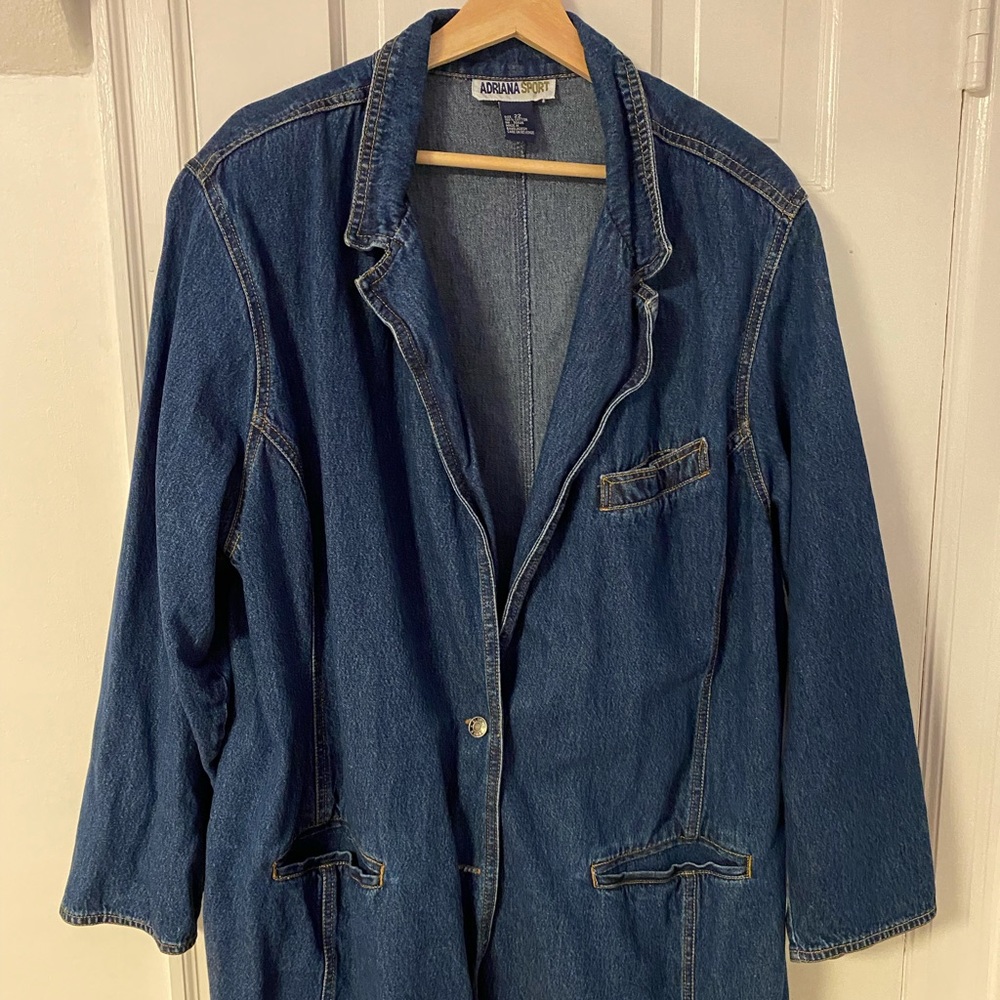 Adriana Sport Denim Smock Shirt w/ Shoulder Pads
